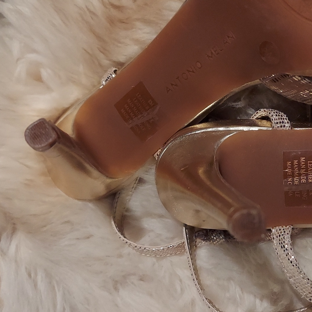 ANTONIO MELANI 8M Gold Leather Slingback Sandals - Picture 6 of 8